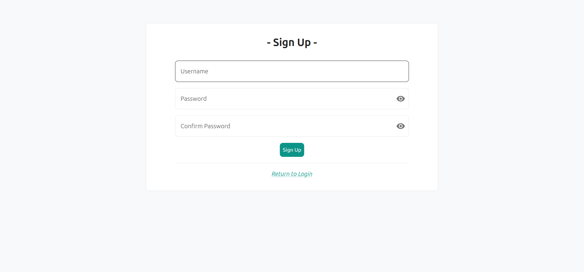 Sign up page