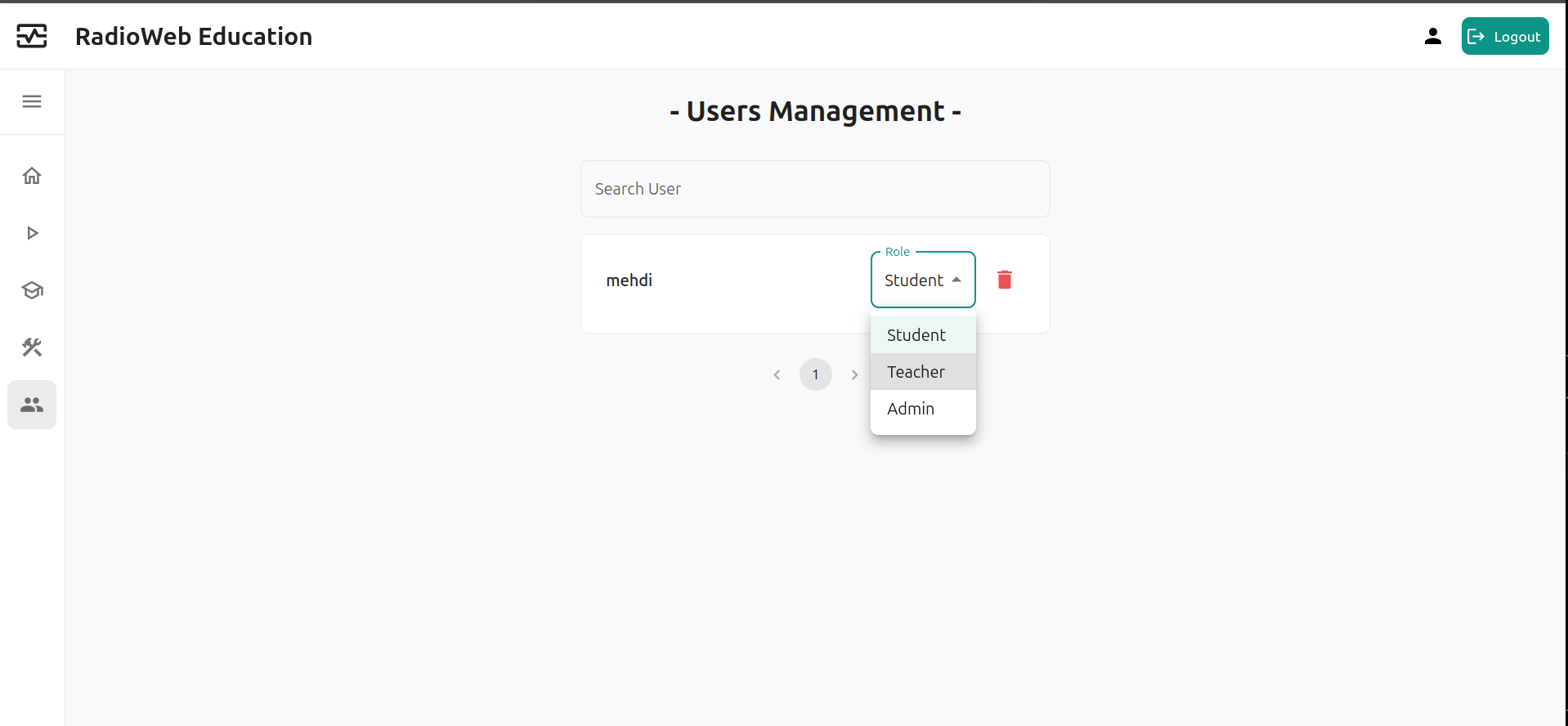 Change role in user management